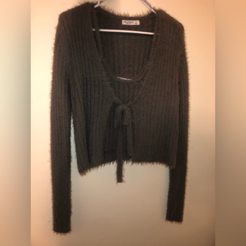 Fuzzy grey tank top and cardigan set